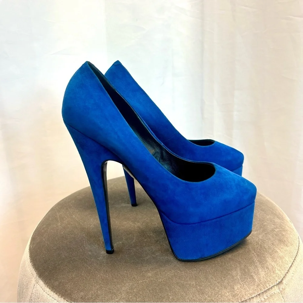 Giuseppe Zanotti blue suede Debra platform stiletto high heels Sz 39